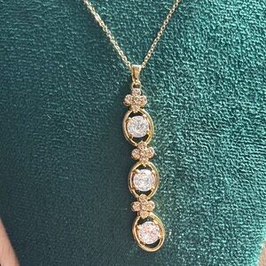 Adina Eden Stunning CZ Stones Pendant Necklace with Pave Crystal Flowers NEW